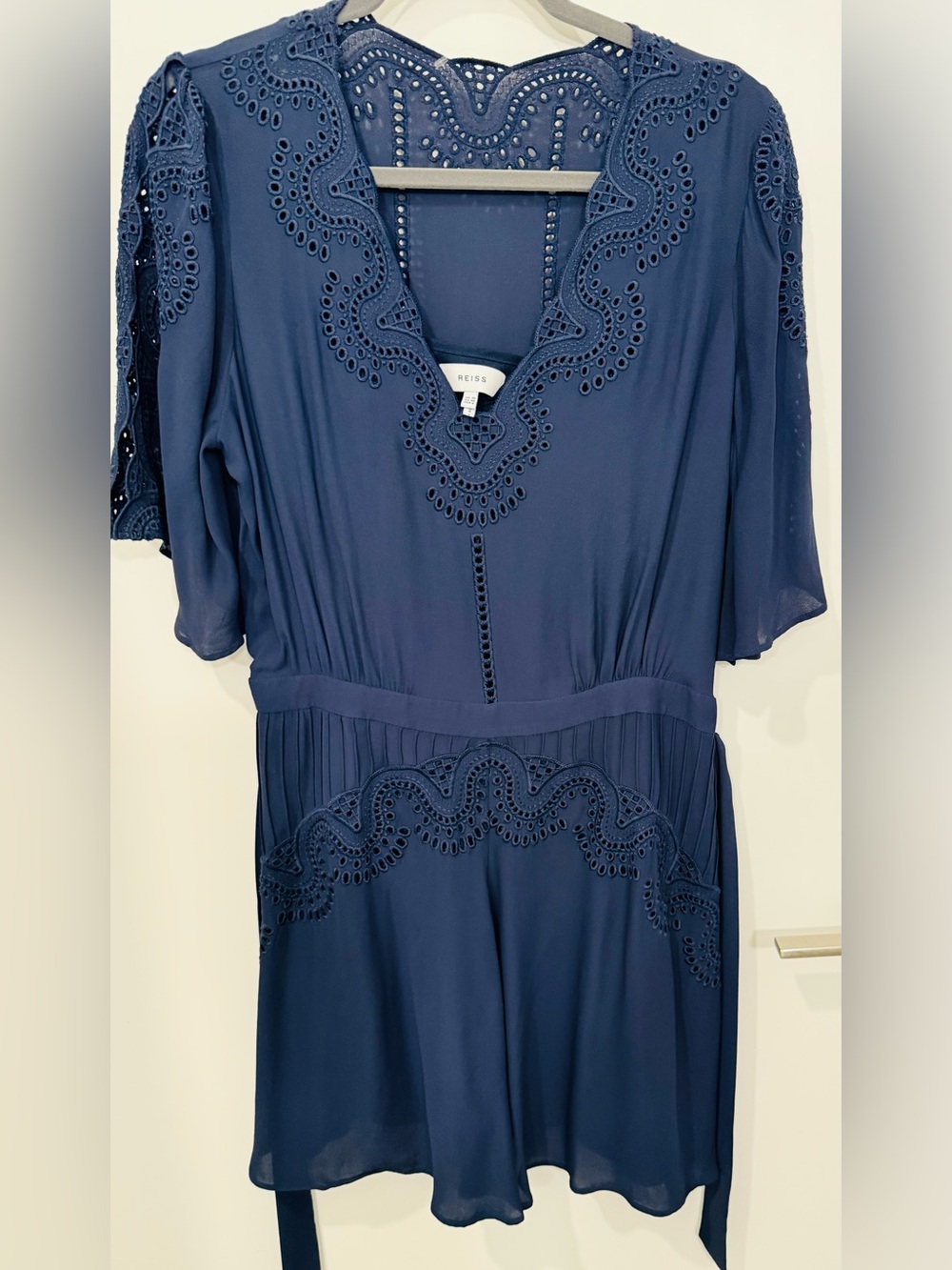 Reiss Rhea Broderie Eyelet Mini Dress Navy Blue Size 6